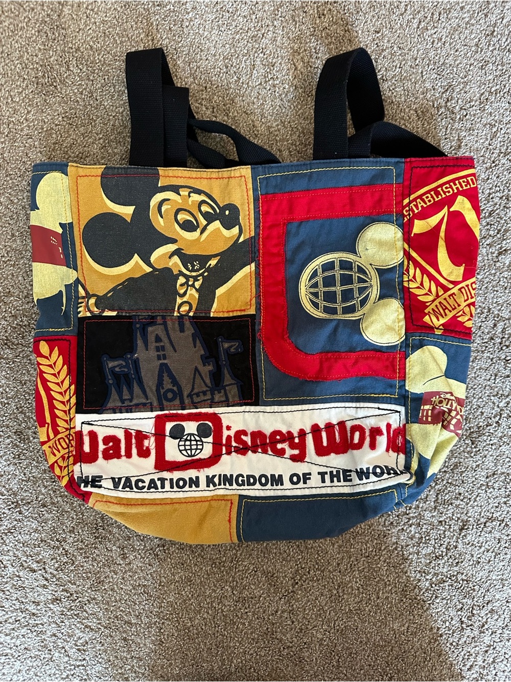 Disney Patchwork Tote Bag - Red, Blue, Yellow, Black